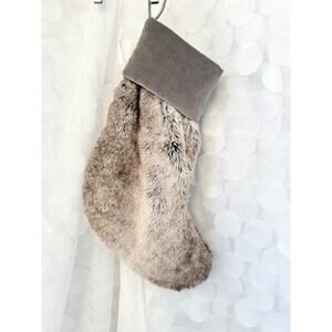 Pottery Barn Faux Fur Minky Grey Christmas Stocking Gray Holiday Decor LARGE